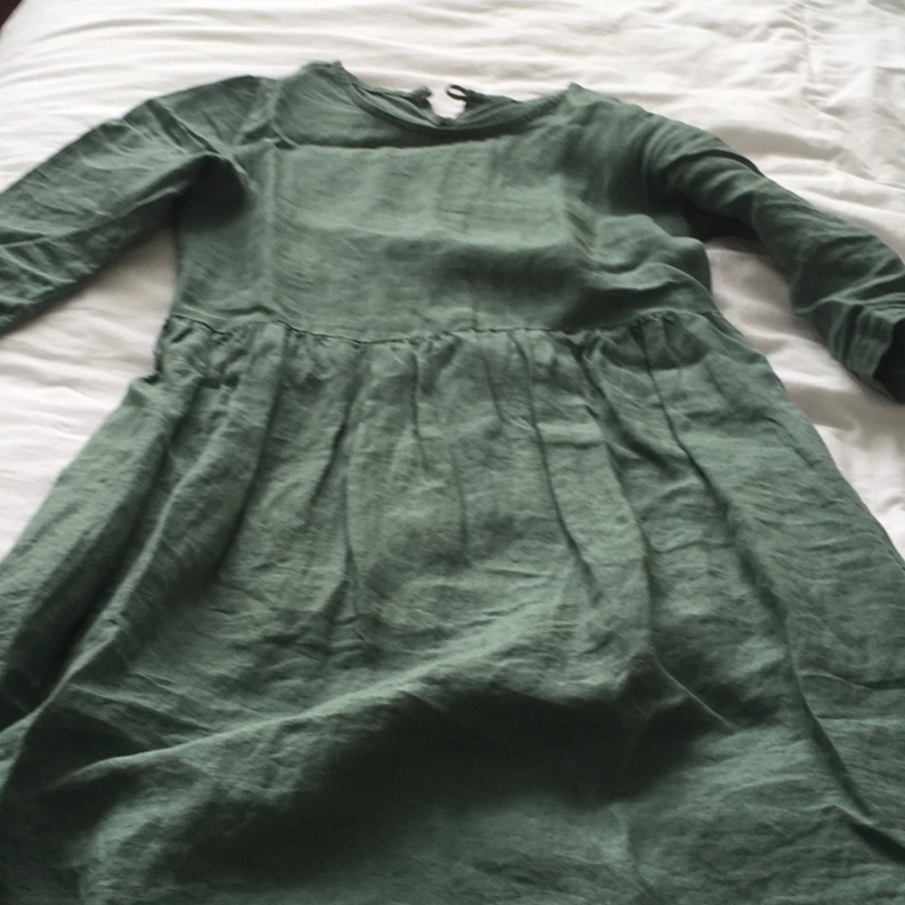 Women's Long Sleeve Green Linen Dress